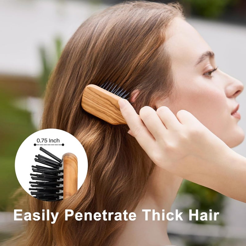 RHOS Mini Hair Brush for Women,Men and Kids-Travel Size Hair Brush for Purse,Pocket,backpack-Small Cushion Paddle Brush with Soft Bristles-Mini Detangler Brush for All Hair Types(1 Pack-Olive Wood) - Image 5